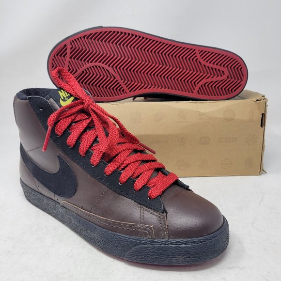 Nike Other - Nike Blazer High Dark Cinder Brown Chocolate Plaid 316664-200 7.5 Red Laces